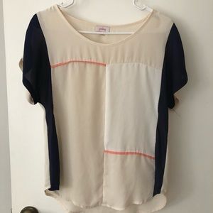 Geometric Shortsleeved Top, Coral, Cream & Navy